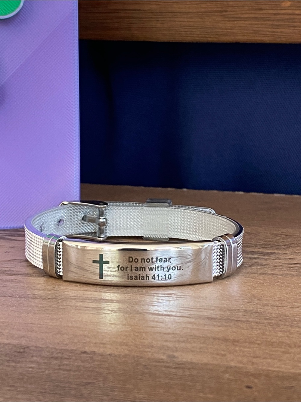 Inspirational Stainless Silver Christian ID Bracelet - Isaiah 41:10